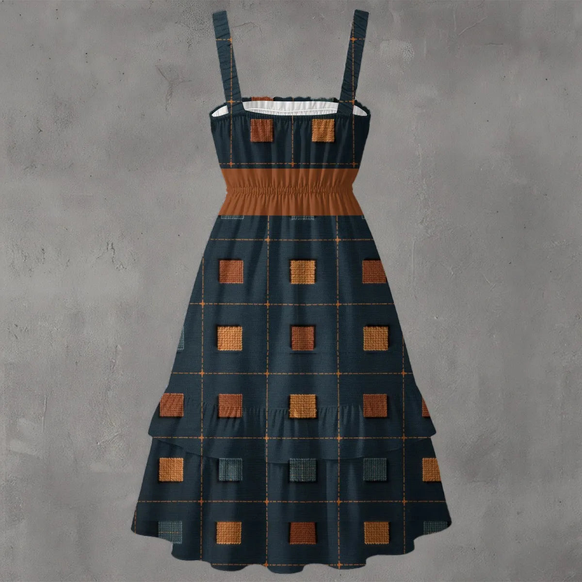 Dress with plaid pattern on a gray background