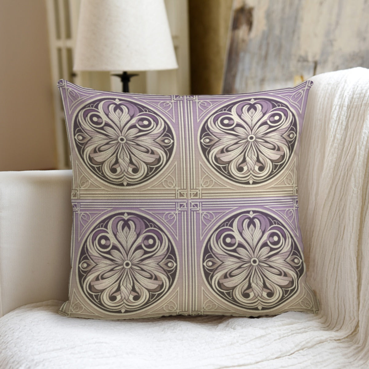Decorative pillow with floral patterns on a couch