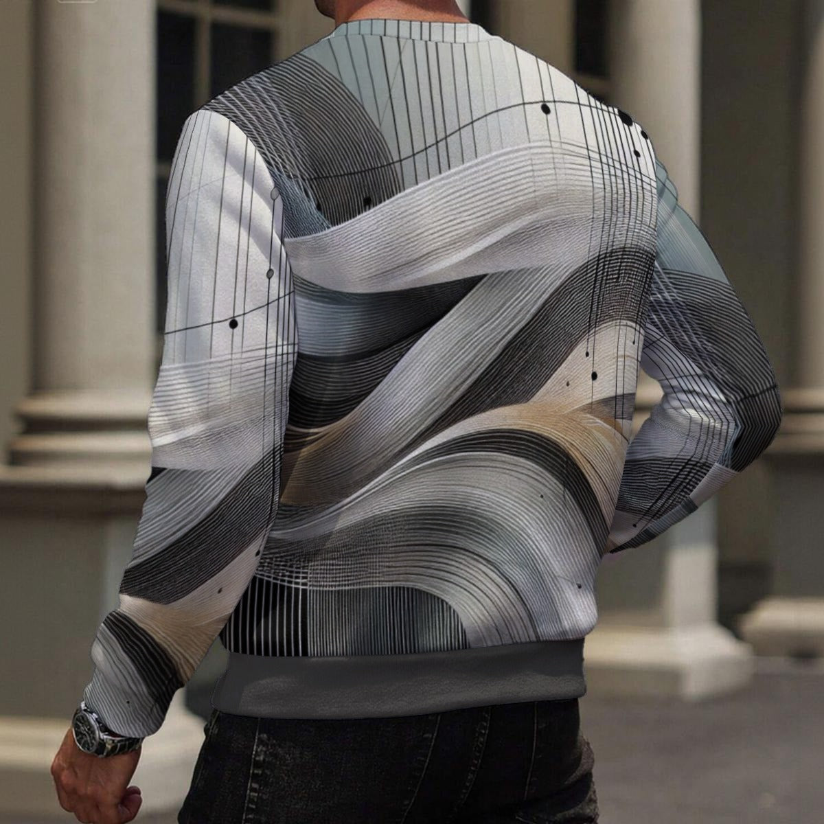 Men's Abstract Waves Heavy Fleece Sweatshirt