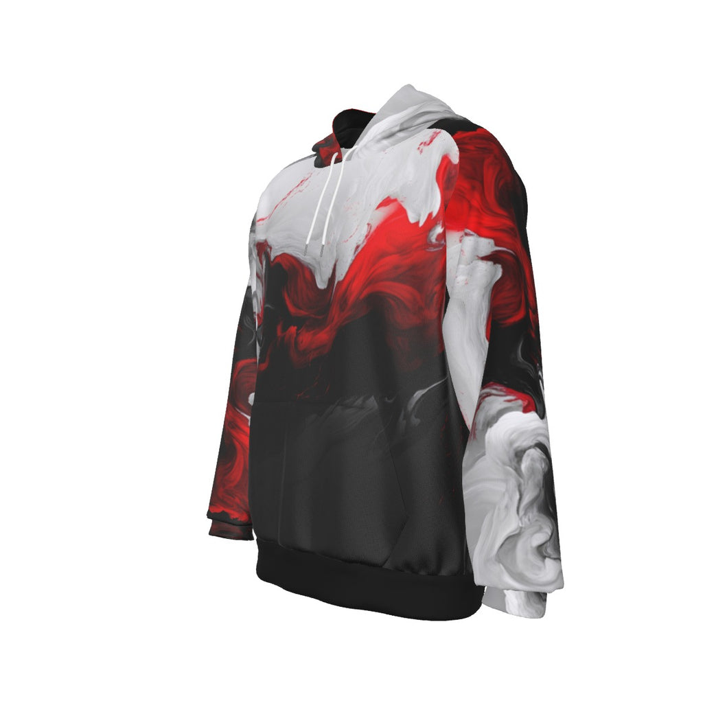 Hoodie with red and white abstract design on a white background