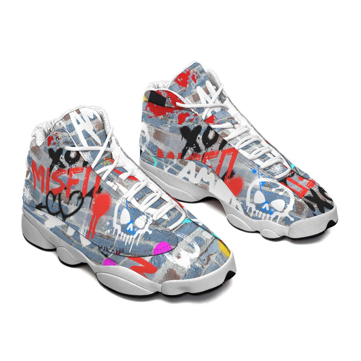 Men's Curved Basketball Shoes with Thick Soles - Anti-Slip Urban Graffiti Print Sports Sneakers