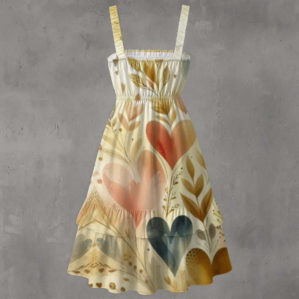 Dress with heart and leaf pattern on a gray background