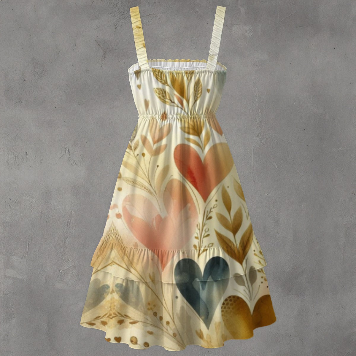 Dress with heart and leaf pattern on a gray background