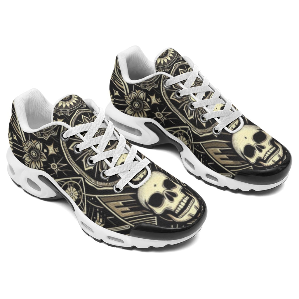 Sneakers with skull and tribal design on a white background