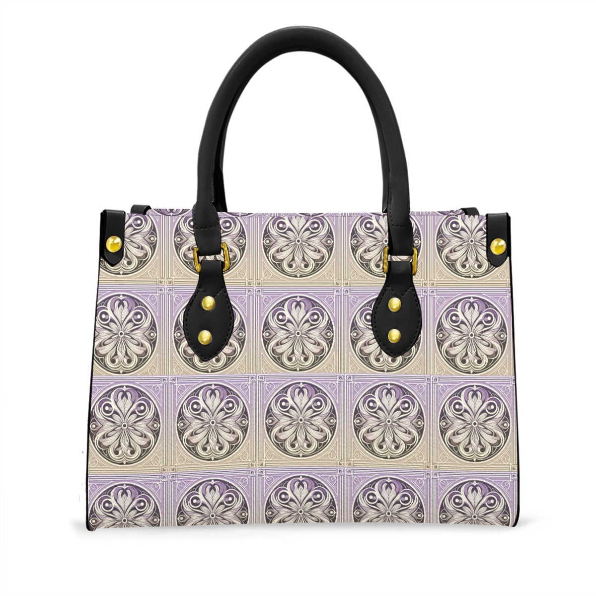 Handbag with decorative pattern on a white background
