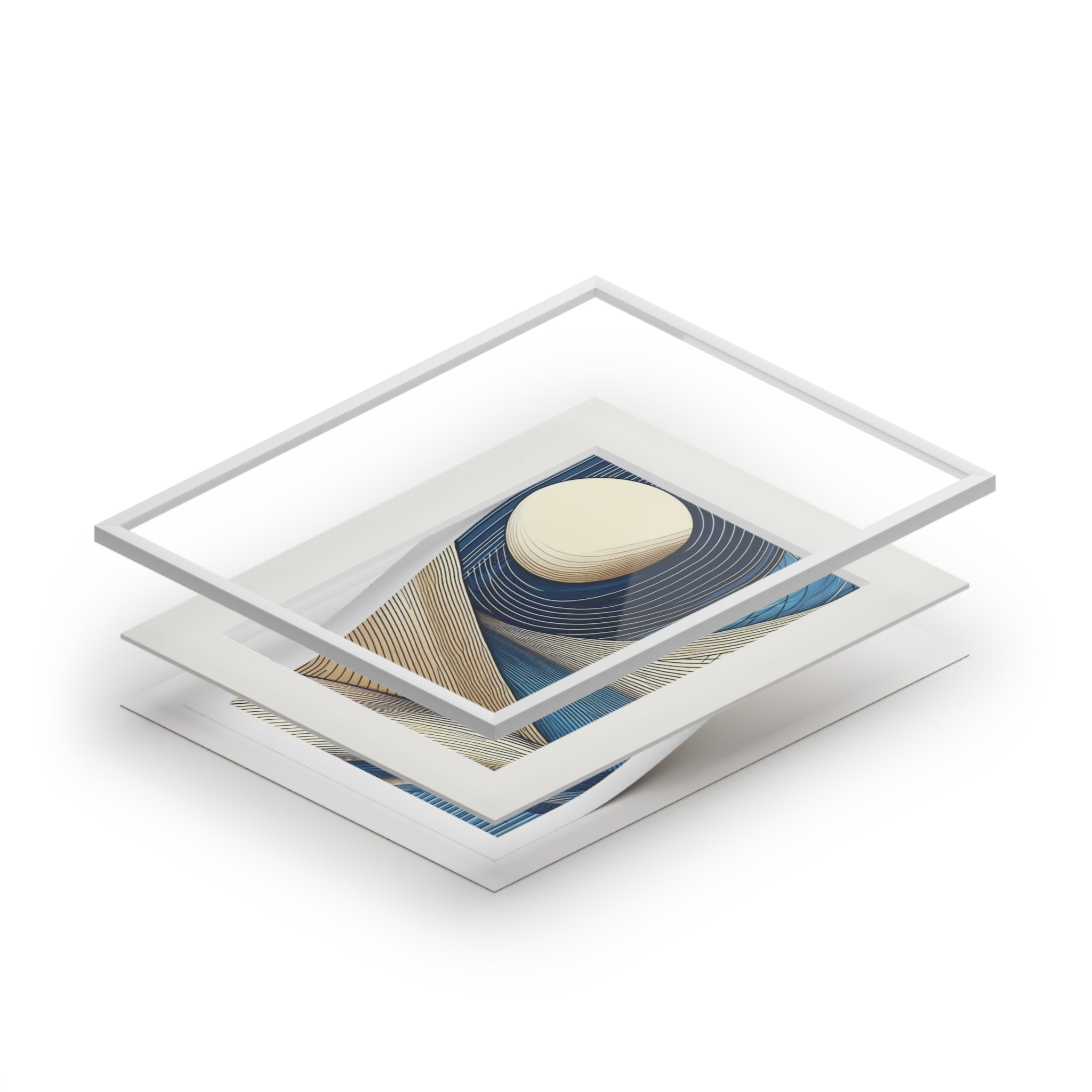 Fine Art Prints (Passepartout Paper Frame) - Abstract Landscape in Cobalt, Cream, and White