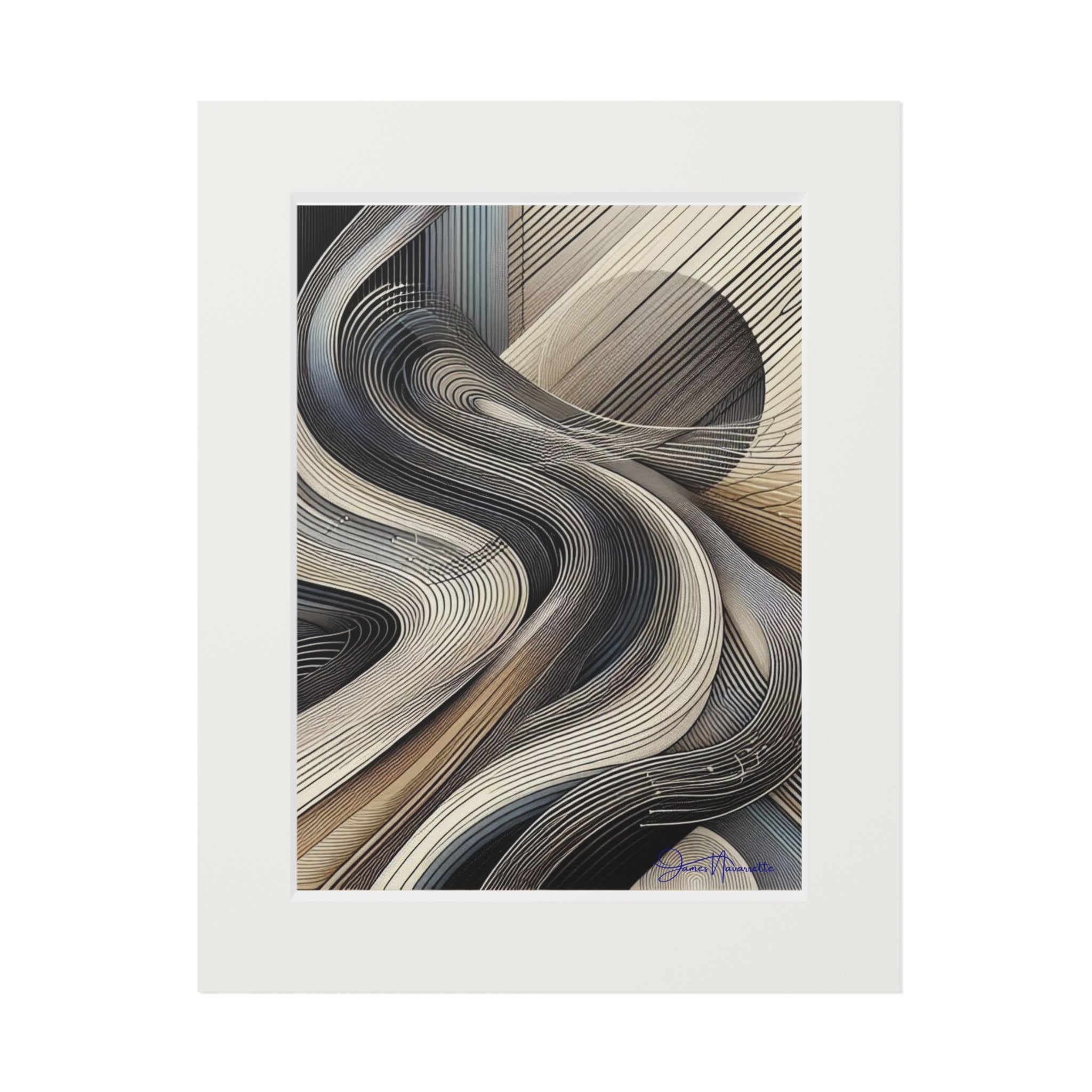 Abstract art print with wavy lines in neutral colors on a white background