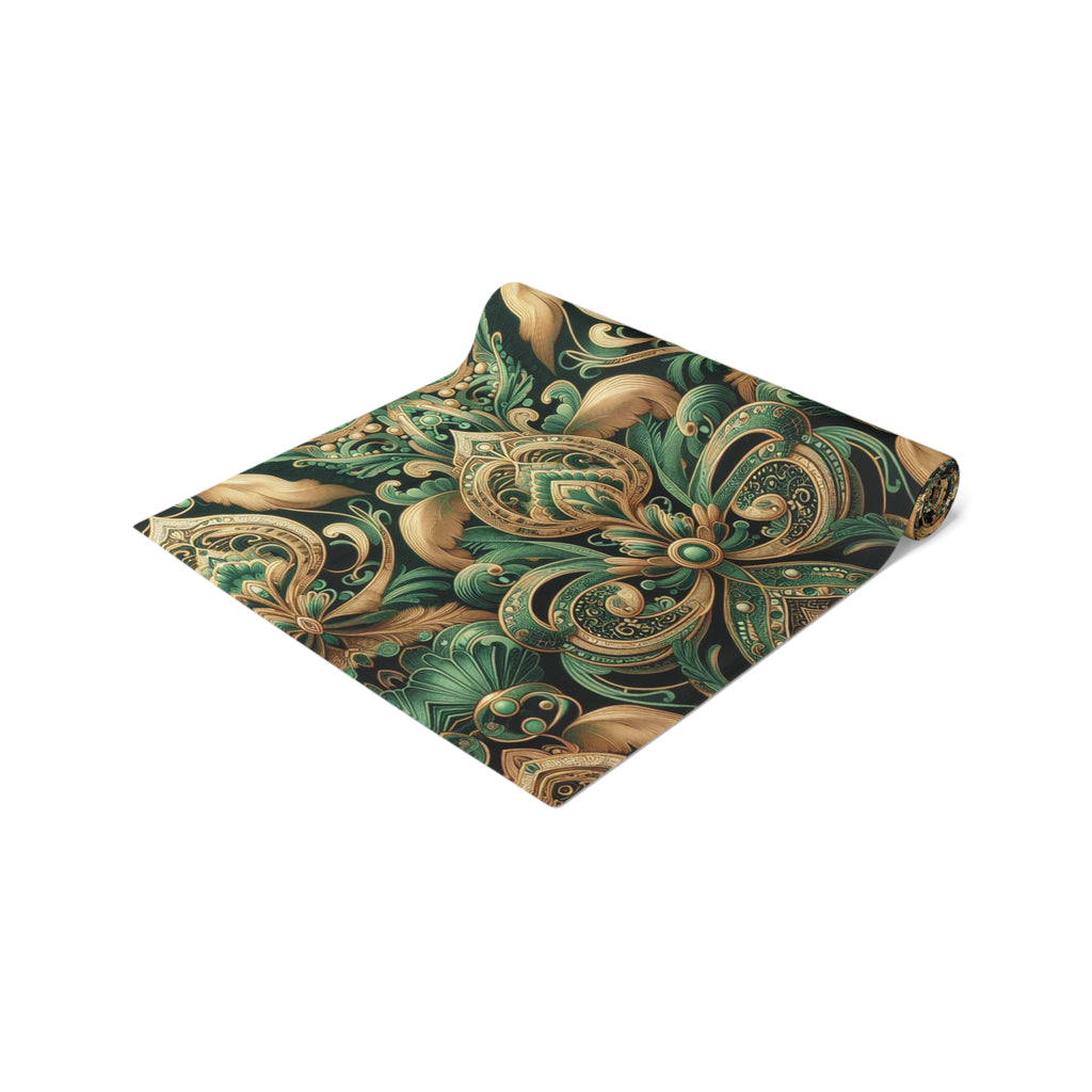 Elaborate Emerald Floral Table Runner