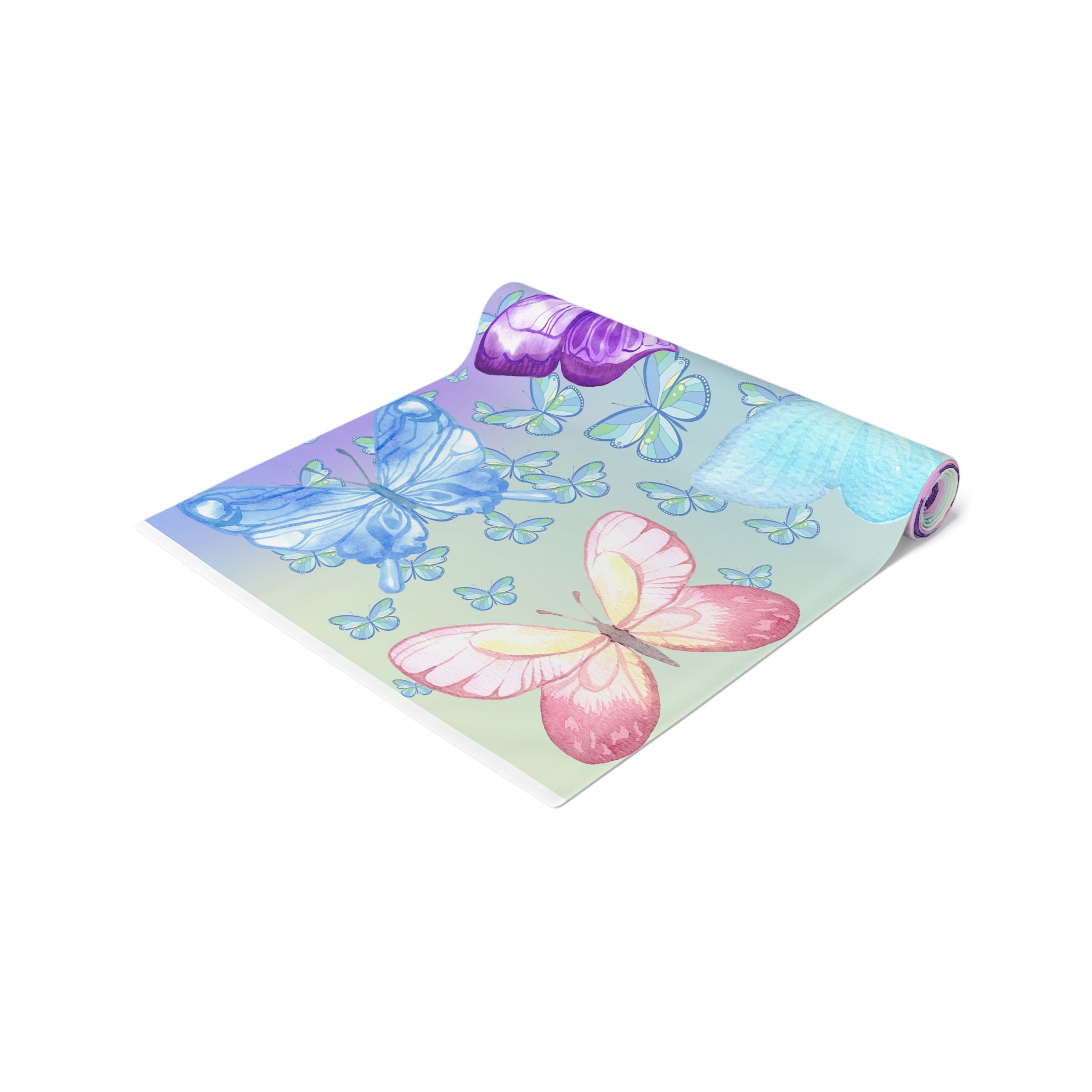 Yoga mat with butterfly design on a white background