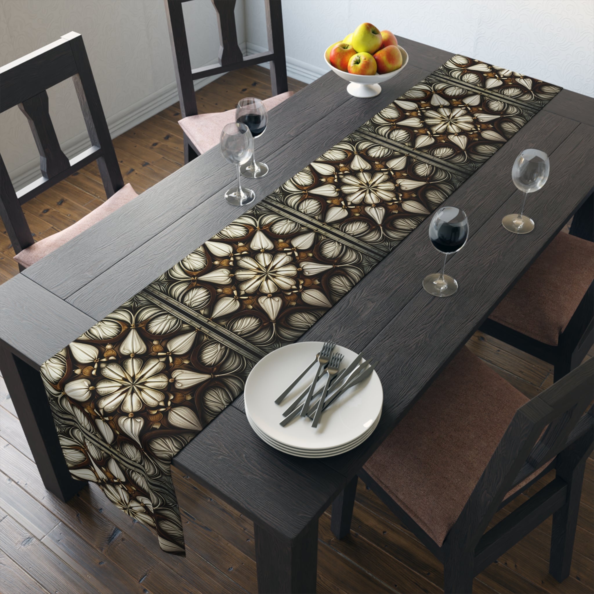 Ivory Brown Art Deco Pattern Table Runner