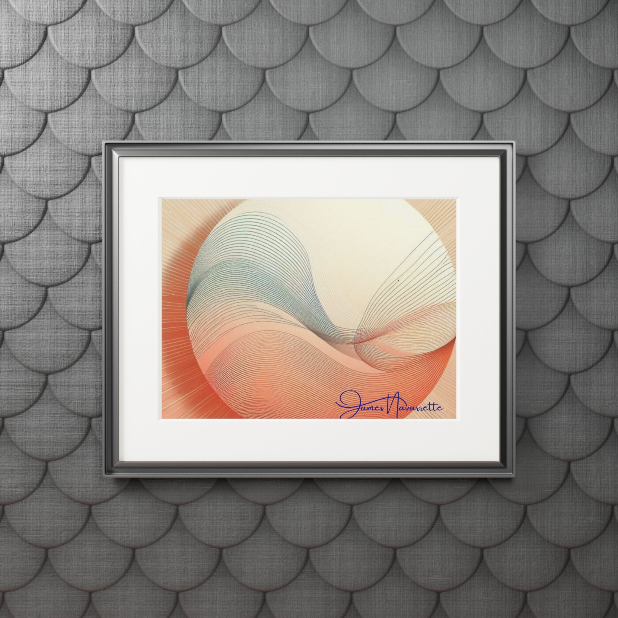 Framed abstract art print on a textured gray wall