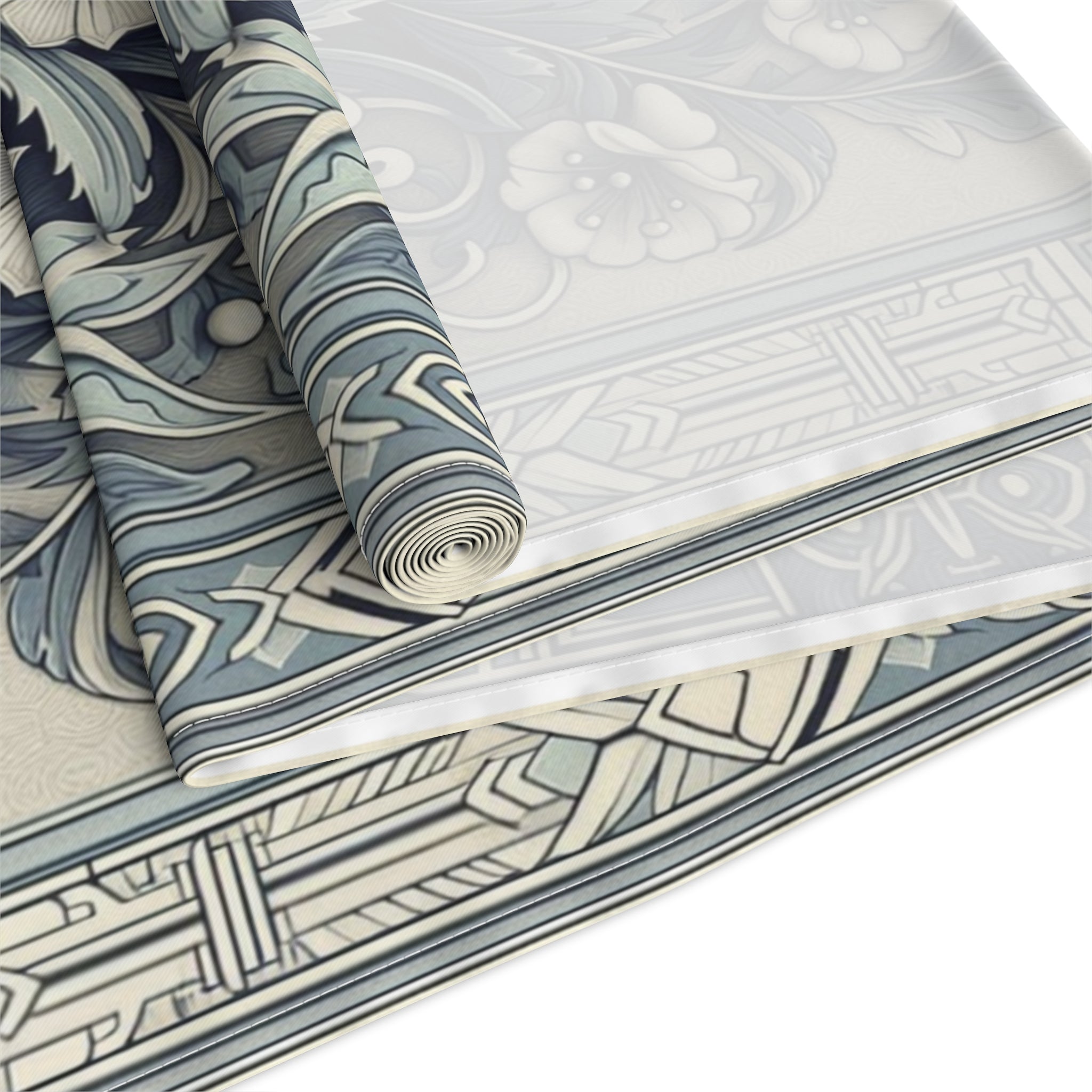 Antique Periwinkle and White Floral Pattern Table Runner- Available in Cotton Twill or Polyester - 16x72 or 16x90 -