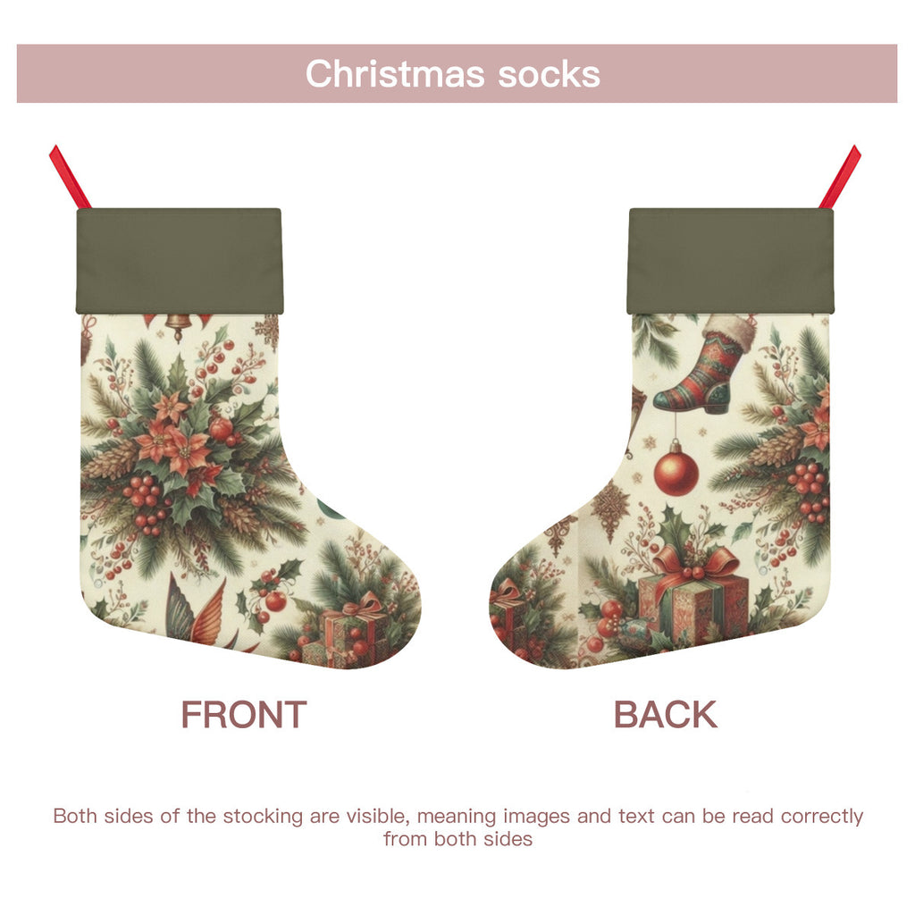 Christmas stocking with front and back views on a white background