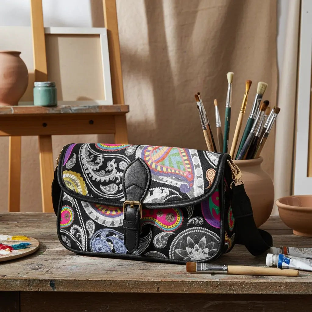 Bohemian Paisley Faux Leather Crossbody Bag - Vintage Inspired Women's Purse