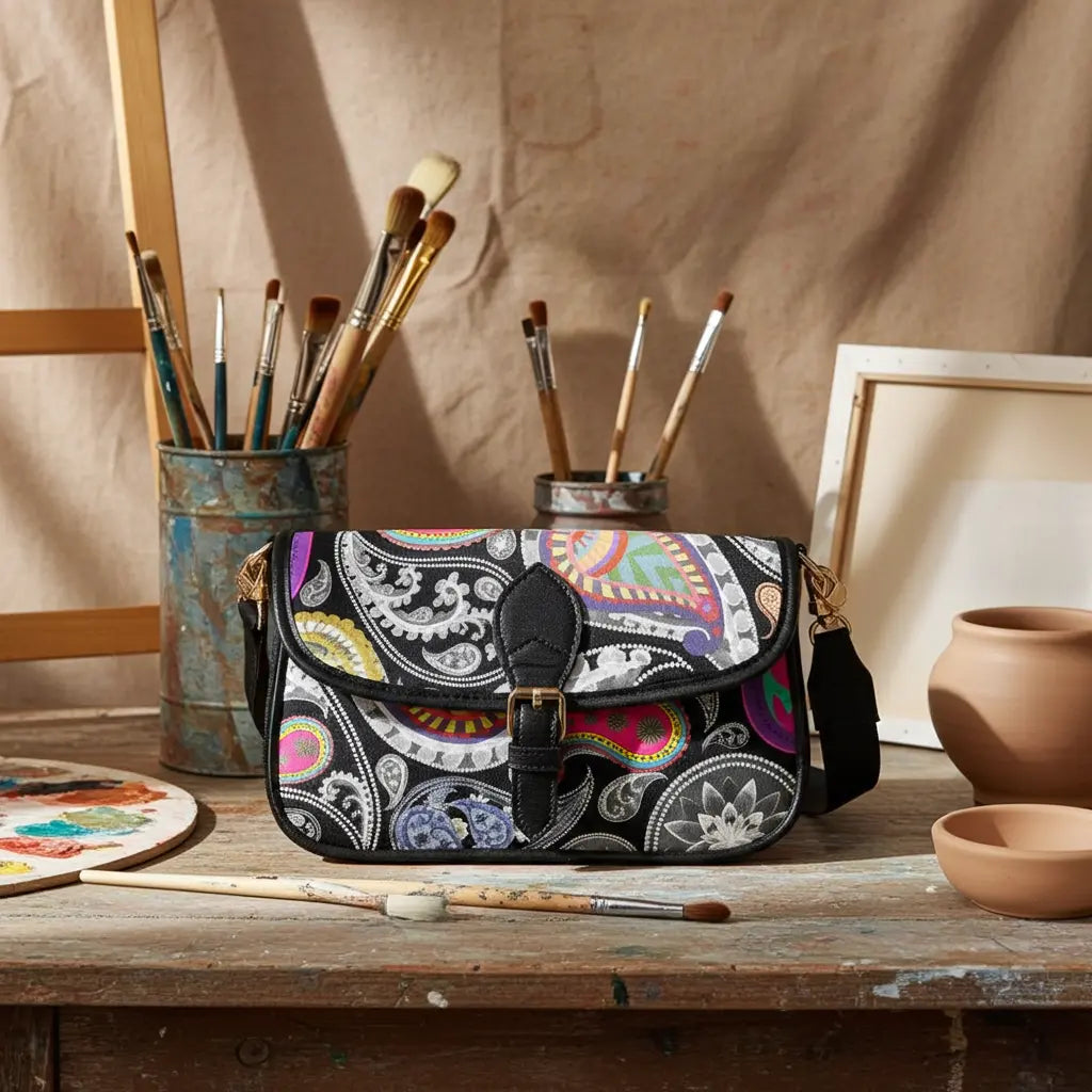 Bohemian Paisley Faux Leather Crossbody Bag - Vintage Inspired Women's Purse