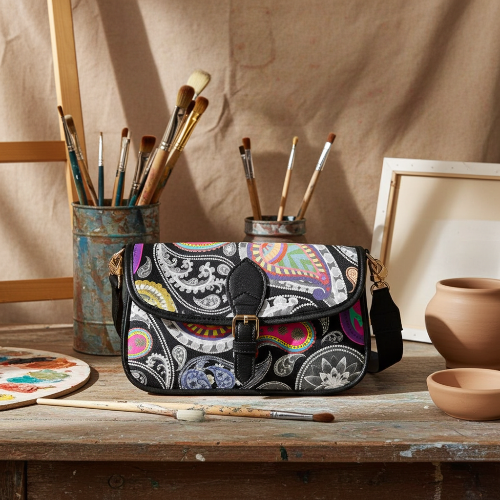 Bohemian Paisley Faux Leather Crossbody Bag - Vintage Inspired Women's Purse