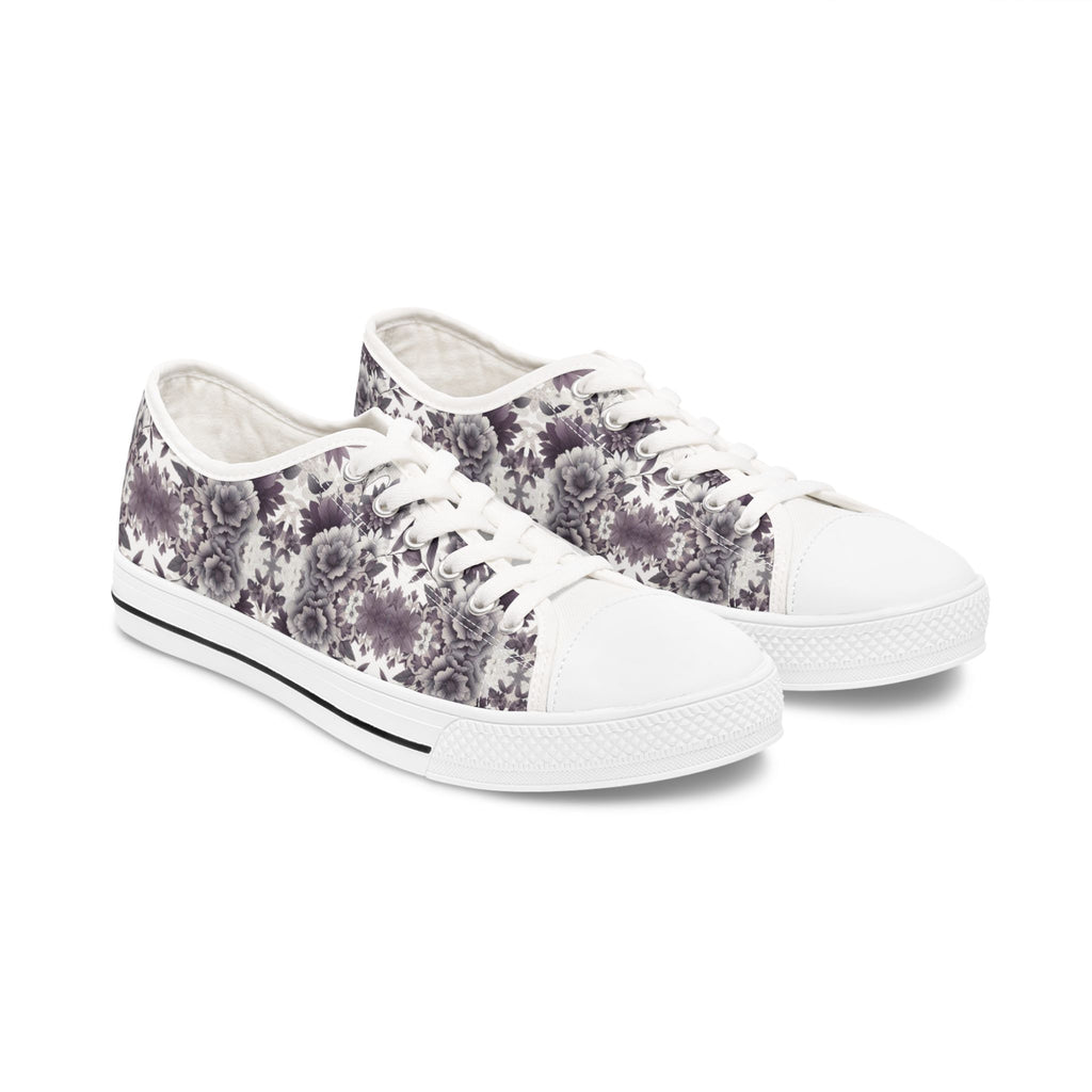 White sneakers with floral pattern on a white background