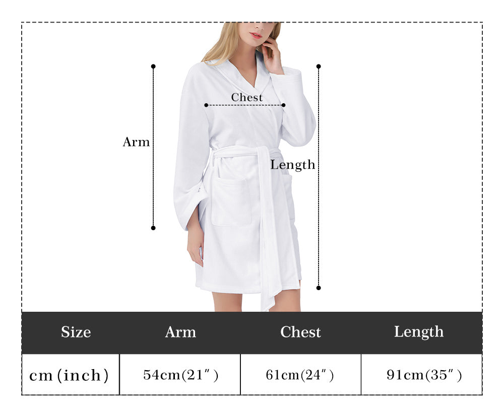 White robe with measurement labels and a chart at the bottom