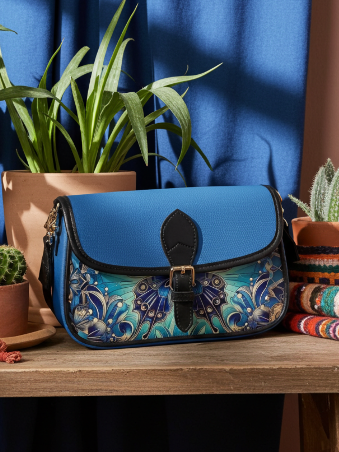 Elegant Blue Butterfly Faux Leather Fashion Handbag