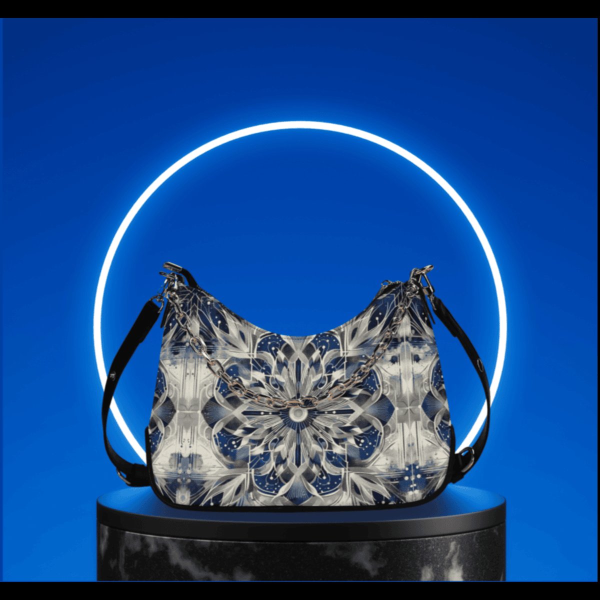 Women's Bohemian Chic Blue Floral Mandala Leather Shoulder Bag