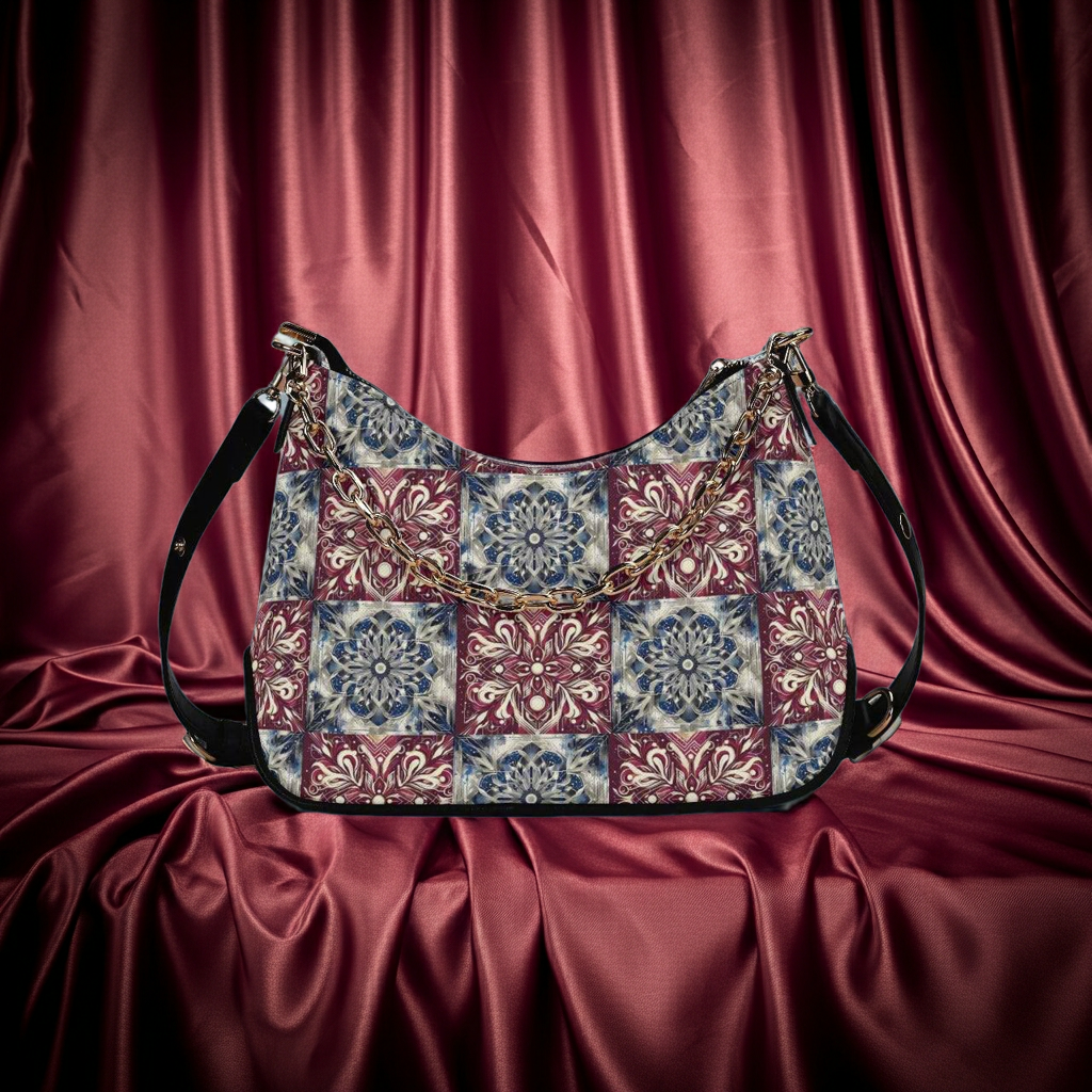 Faux Leather Bohemian Chic Mandala Print Crossbody Bag - Adjustable Chain Strap