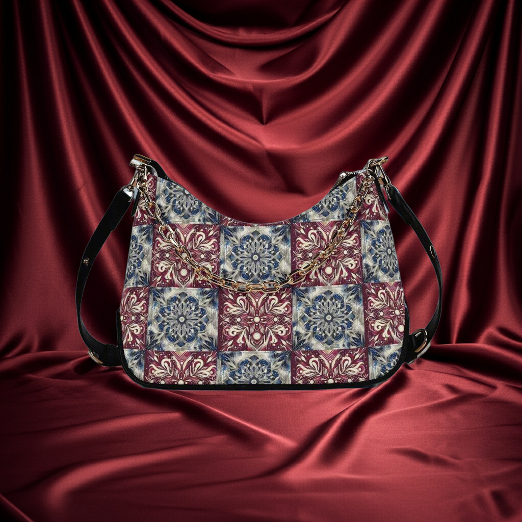 Faux Leather Bohemian Chic Mandala Print Crossbody Bag - Adjustable Chain Strap