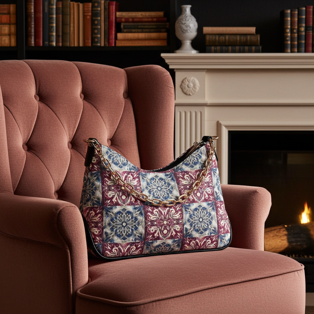 Faux Leather Bohemian Chic Mandala Print Crossbody Bag - Adjustable Chain Strap