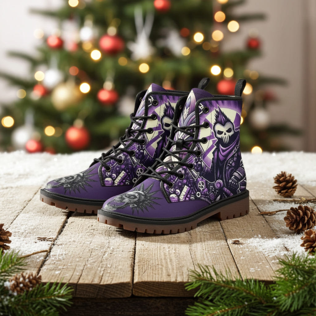 Men's Martin Skullstep Violet Leather Boots