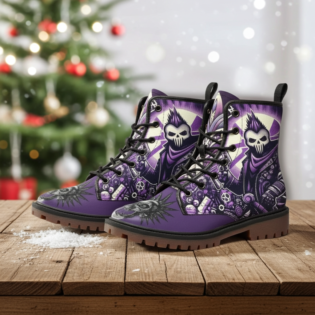 Men's Martin Skullstep Violet Leather Boots