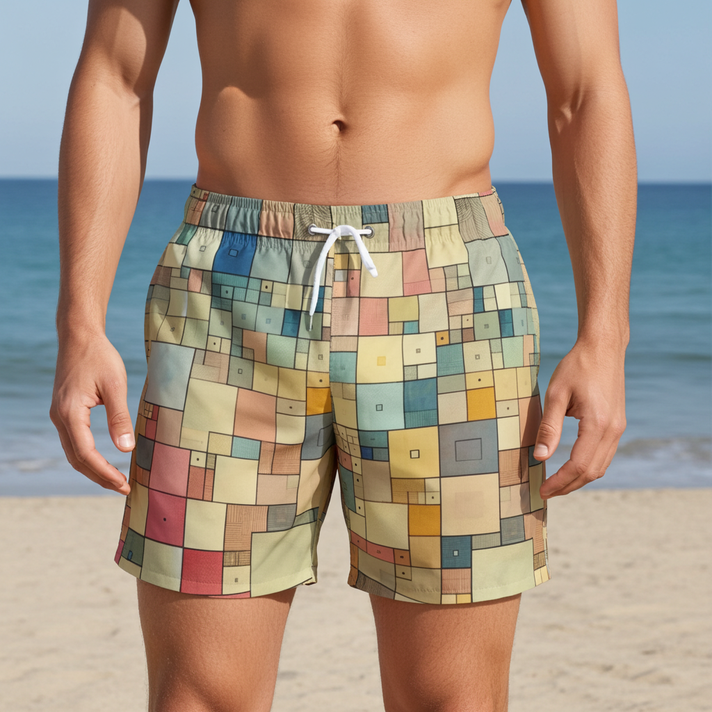 Men's Playful Mosaic Wave Swim Trunks