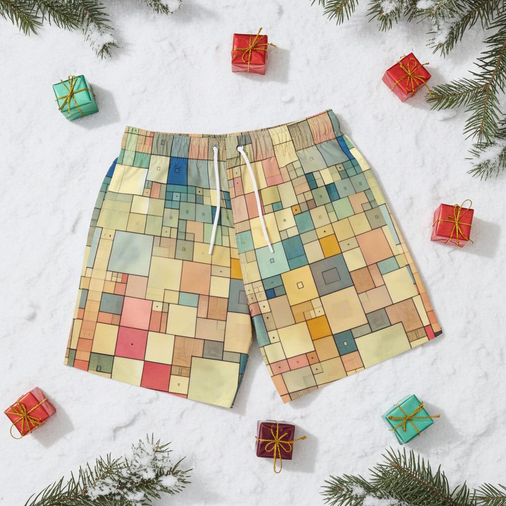 Men's Playful Mosaic Wave Swim Trunks