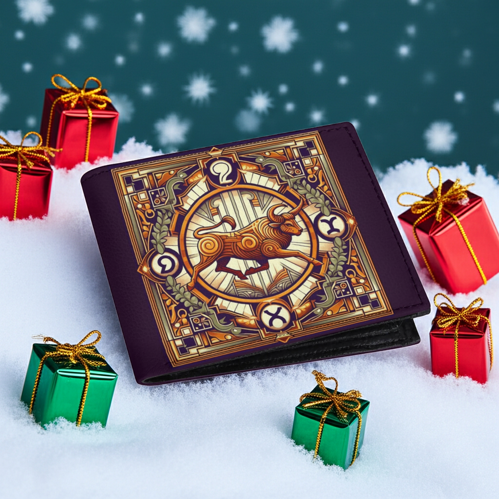 Men's Red Taurus Bull Leather Folded Wallet