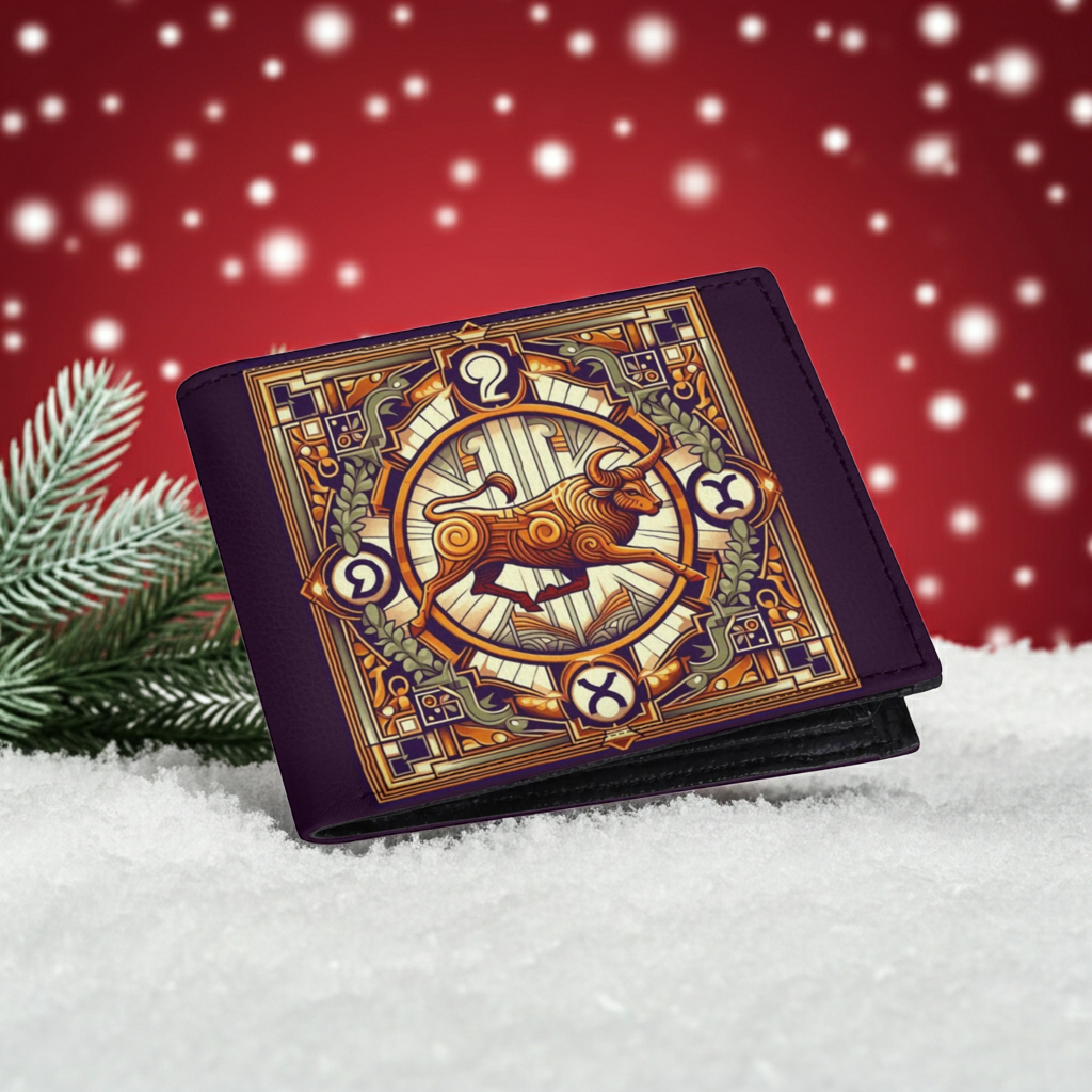 Men's Red Taurus Bull Leather Folded Wallet