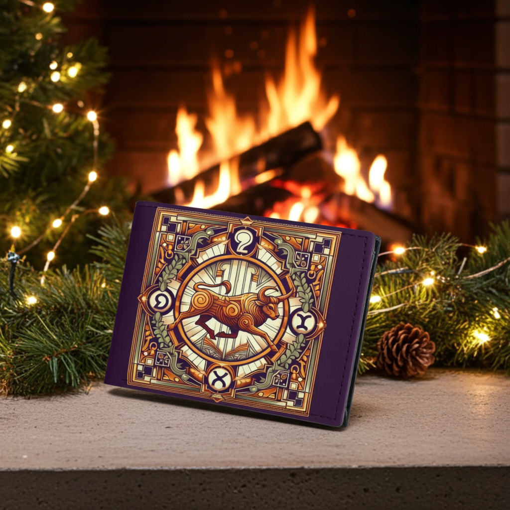 Men's Red Taurus Bull Leather Folded Wallet