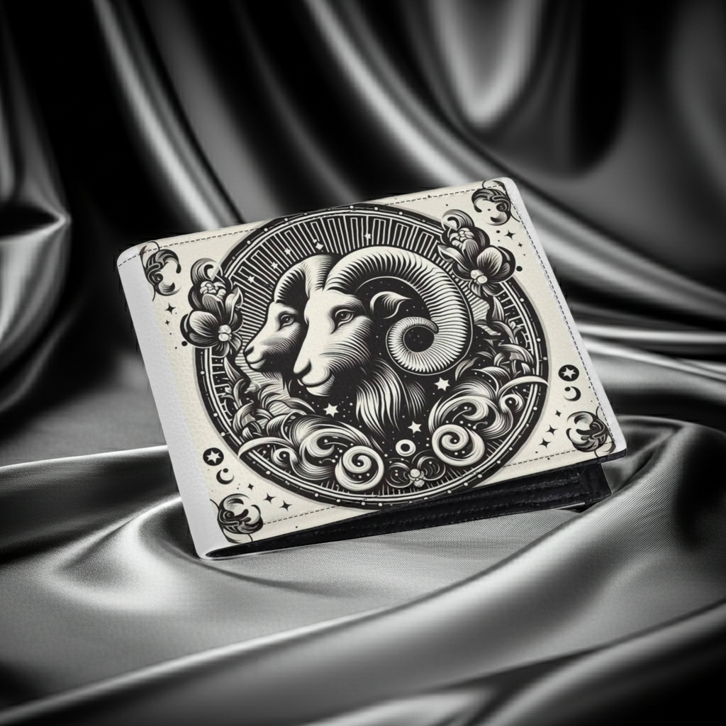 Wallet with Aries astrological design on a satin background