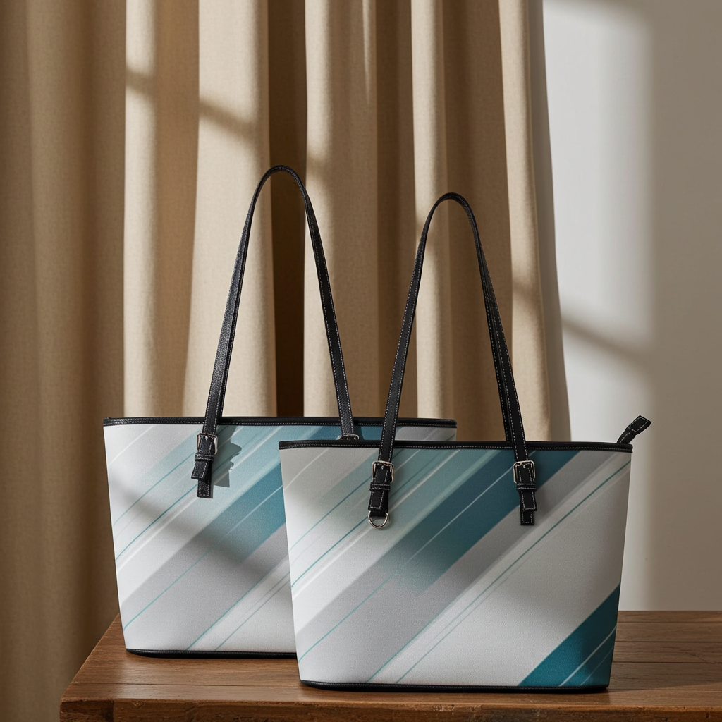 Minimalist Teal Gradient Pattern Tote Bag – Spacious Work & Daily Use Leather Handbag