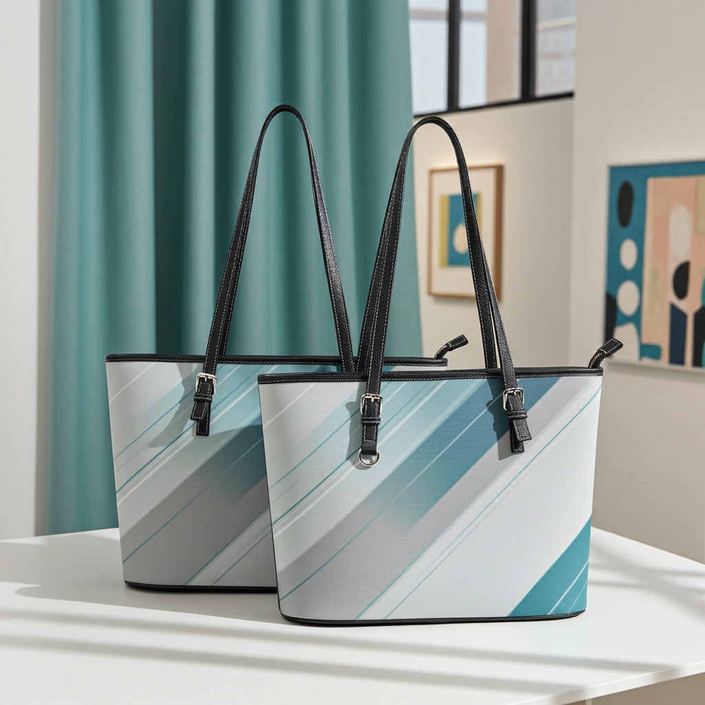 Minimalist Teal Gradient Pattern Tote Bag – Spacious Work & Daily Use Leather Handbag