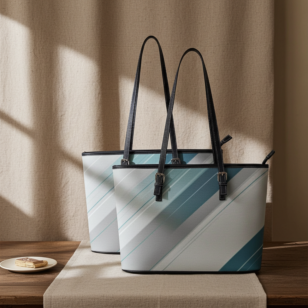 Minimalist Teal Gradient Pattern Tote Bag – Spacious Work & Daily Use Leather Handbag