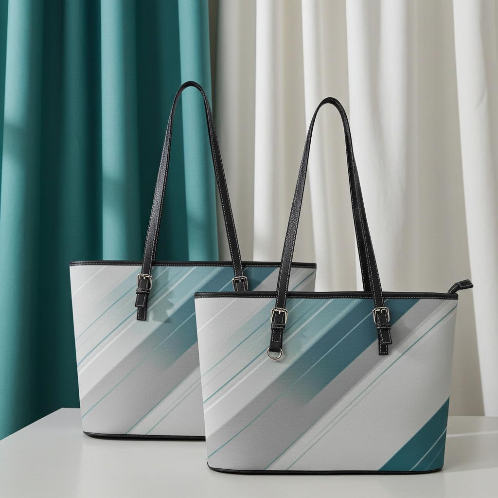 Minimalist Teal Gradient Pattern Tote Bag – Spacious Work & Daily Use Leather Handbag