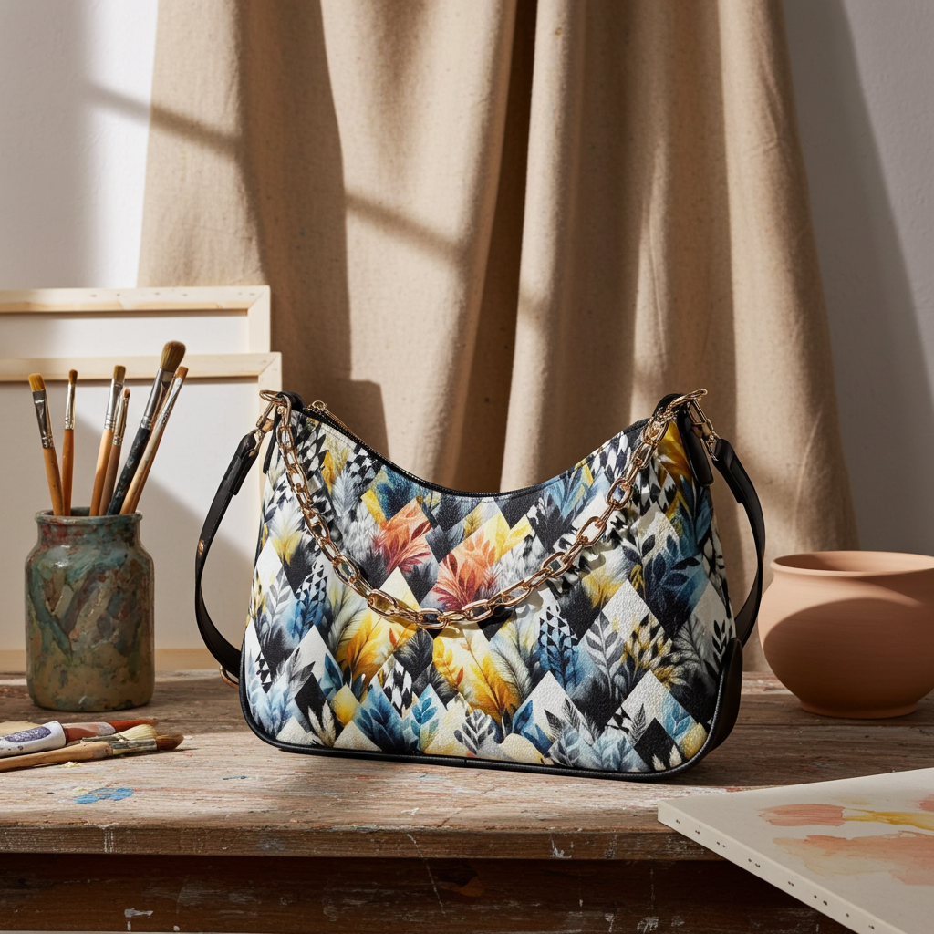 Modern Abstract Design Women's Leather Crossbody Bag - Removable Shoulder Strap