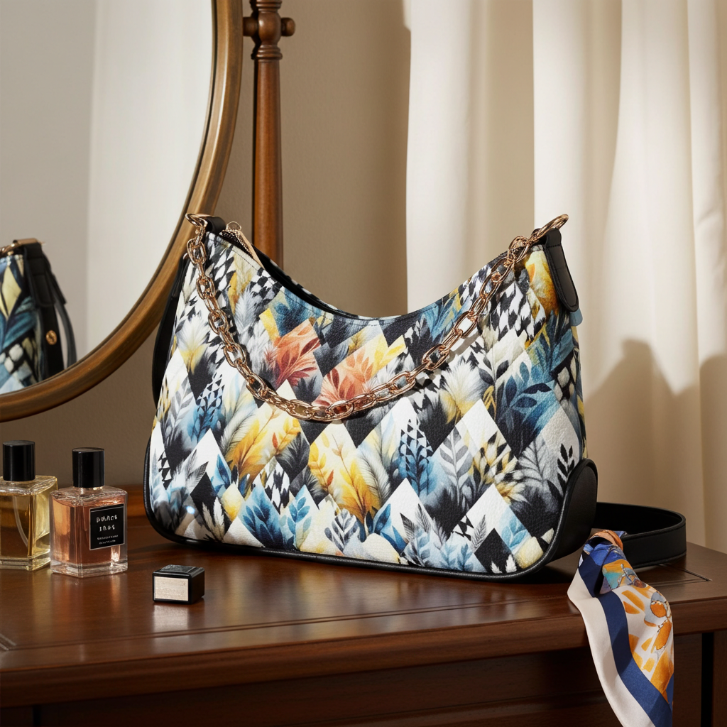 Modern Abstract Design Women's Leather Crossbody Bag - Removable Shoulder Strap