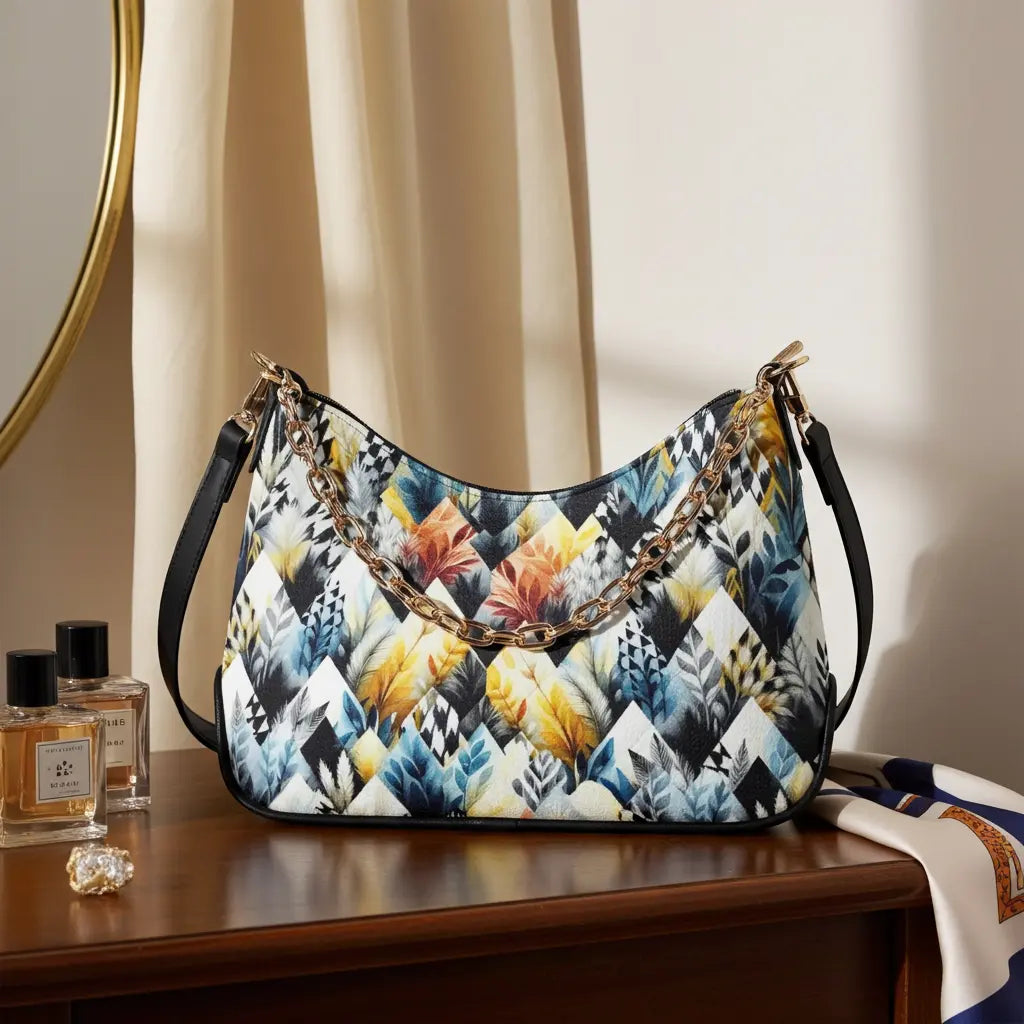 Modern Abstract Design Women's Leather Crossbody Bag - Removable Shoulder Strap