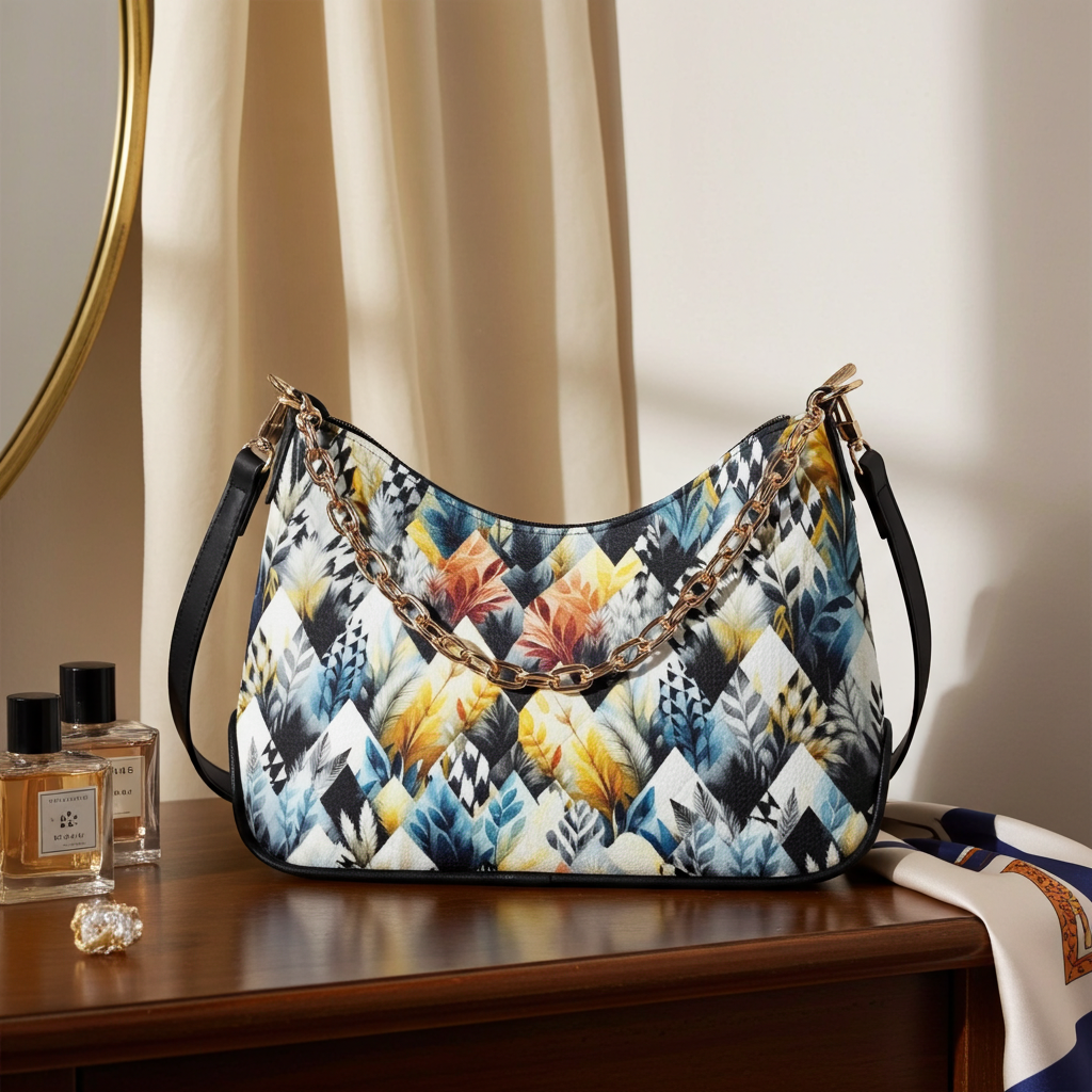 Modern Abstract Design Women's Leather Crossbody Bag - Removable Shoulder Strap