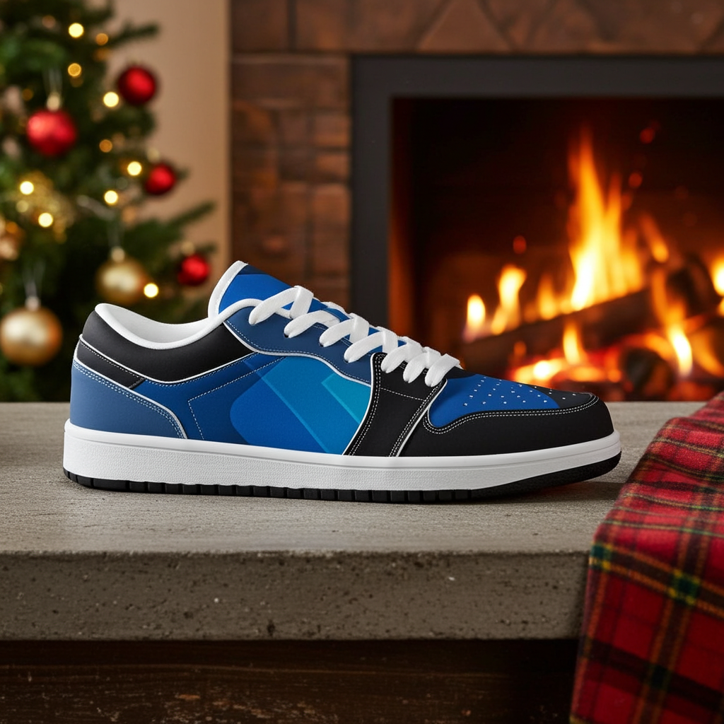 Modern Abstract Men's Sneakers - PU Leather Low Top with Gradient Blue & Geometric Patterns