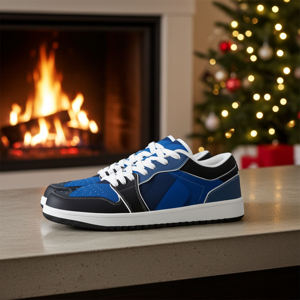 Modern Abstract Men's Sneakers - PU Leather Low Top with Gradient Blue & Geometric Patterns