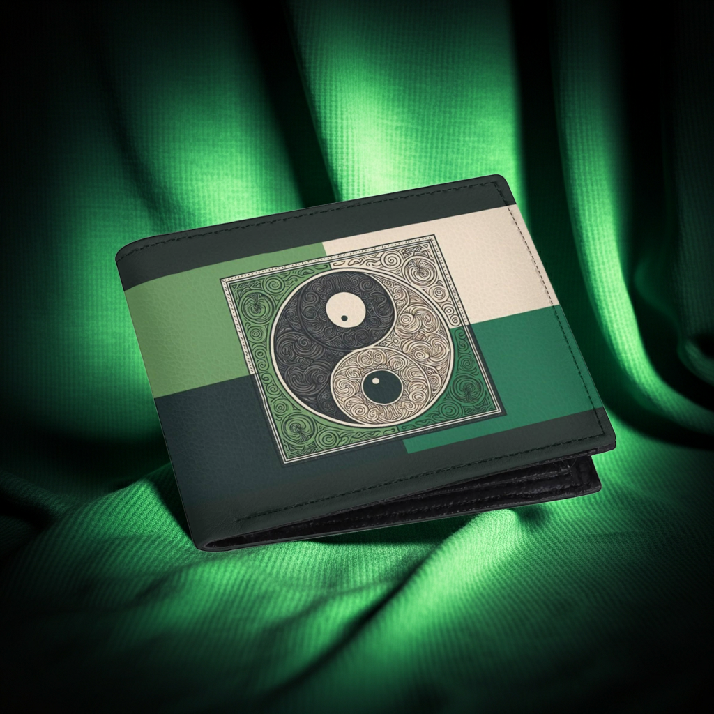 Modern Mens Bifold Wallet - Eastern Minimalist Design with Durable PU Leather & Yin Yang Art