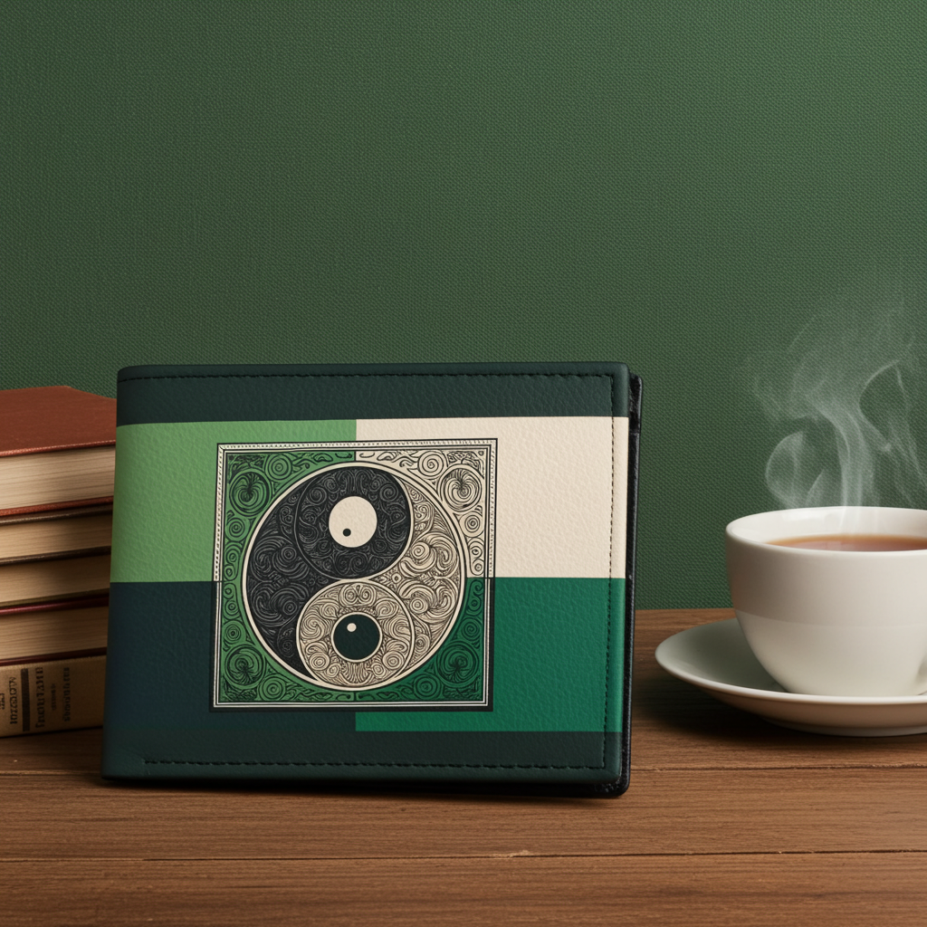 Modern Mens Bifold Wallet - Eastern Minimalist Design with Durable PU Leather & Yin Yang Art