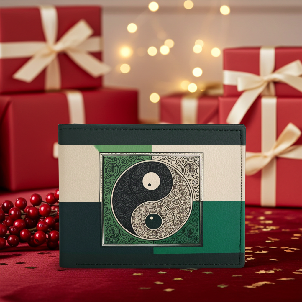 Modern Mens Bifold Wallet - Eastern Minimalist Design with Durable PU Leather & Yin Yang Art