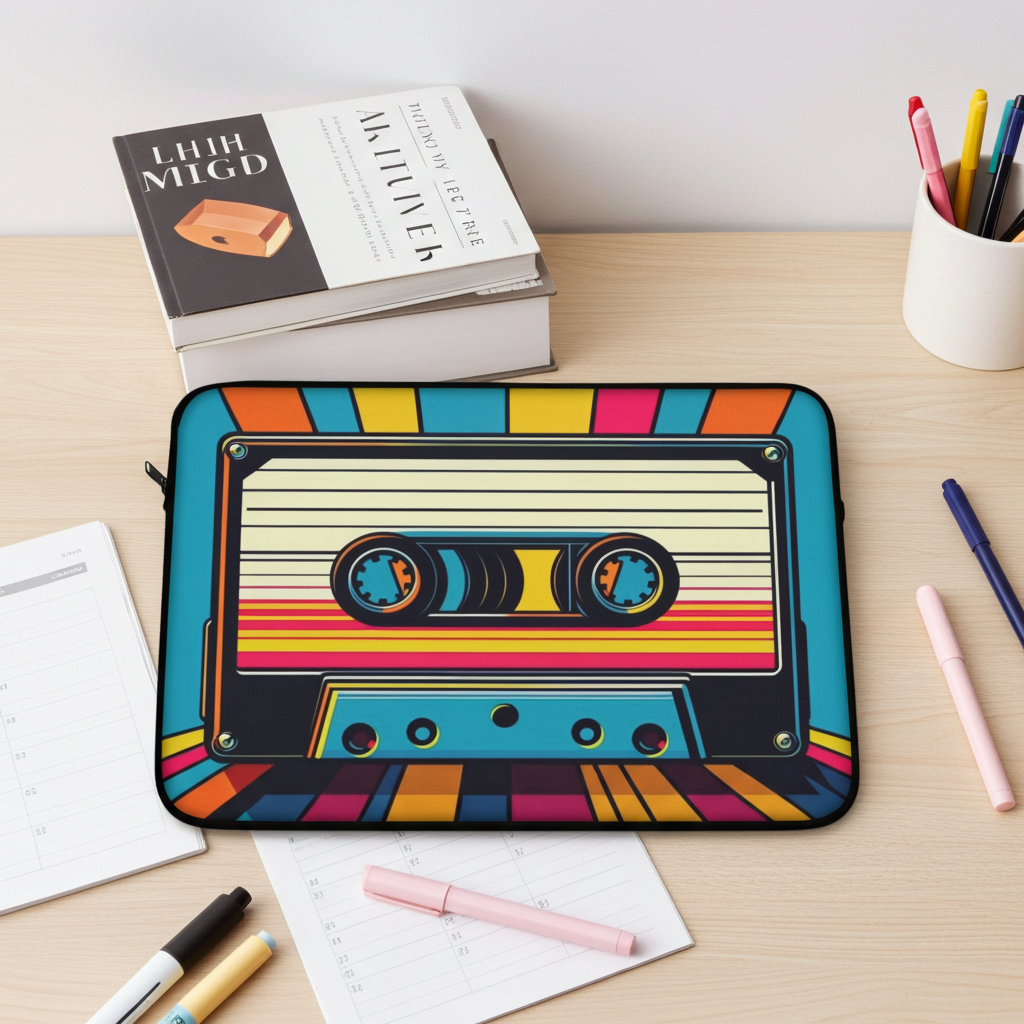 Retro Cassette Tape Laptop Sleeve - Colorful Vintage Design