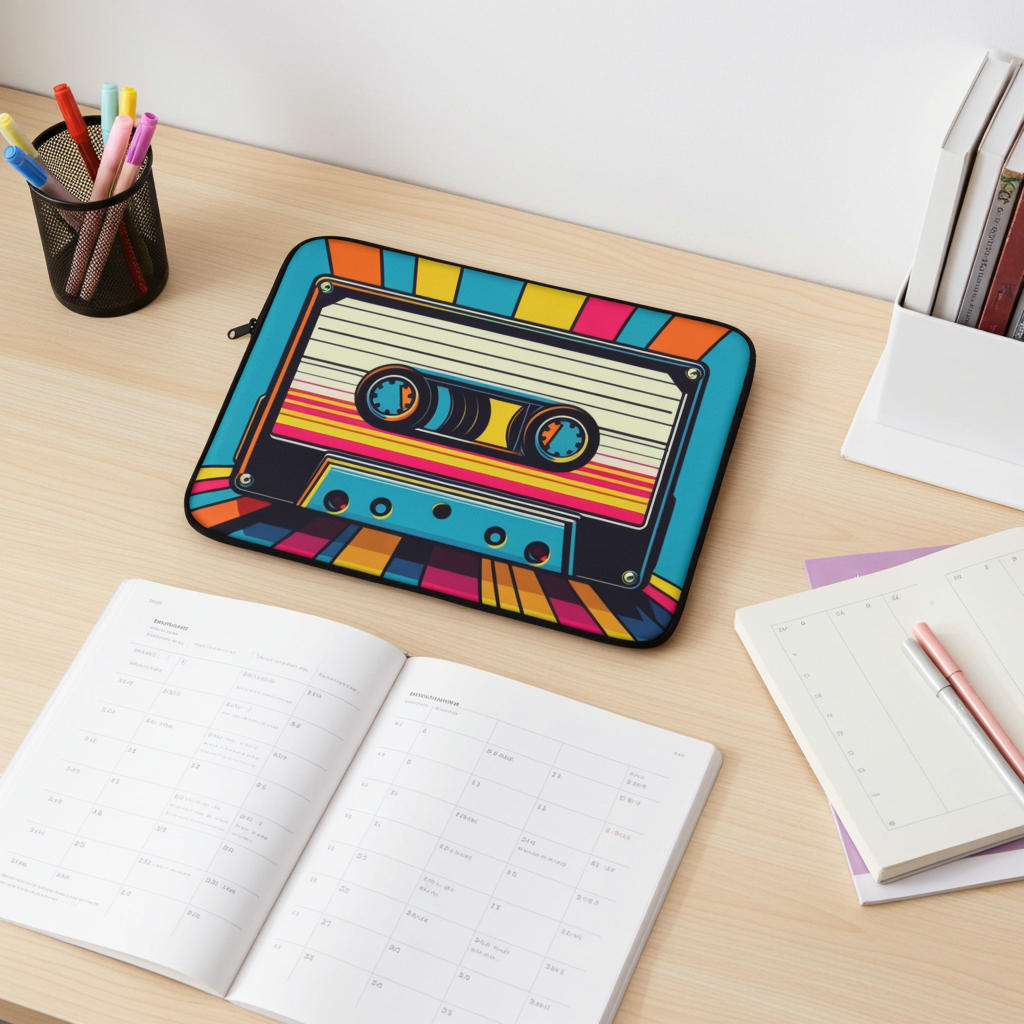Retro Cassette Tape Laptop Sleeve - Colorful Vintage Design
